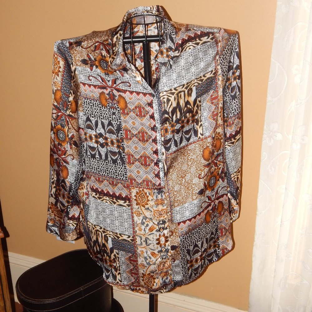 Ladies Chico Button-Front Blouse-Tunic ~ Long Sleeved ~~ Size 3 ~ 100% Polyester